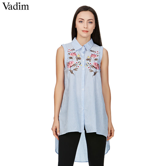 Vadim elegant floral embroidery striped dress sleeveless - VADIM