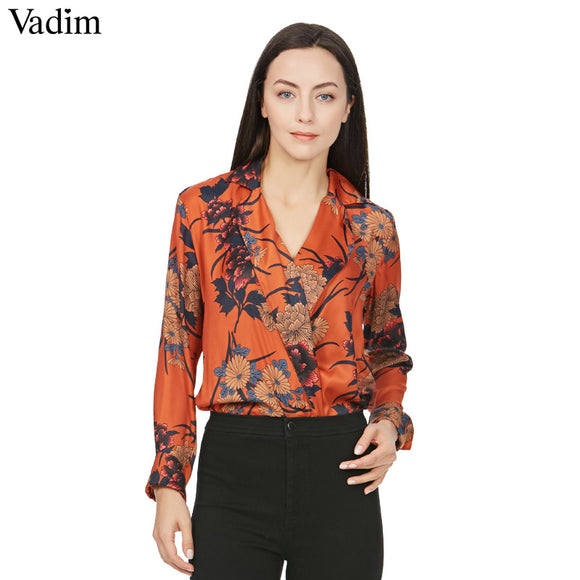 Vadim women vintage floral shirt bodysuit long sleeve - VADIM