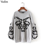 Vadim women string decorate sweatshirt long lantern sleeve - VADIM