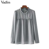 Vadim elegant ruffled pearls beading shirts long sleeve - VADIM