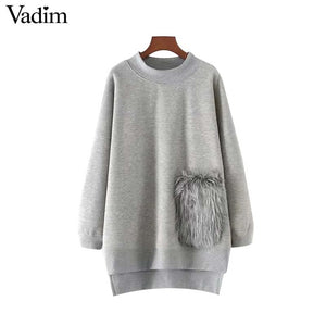 Vadim women faux fur pocket oversized long sweatshirt - VADIM