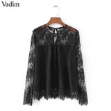 Women vintage transparent wine lace shirts long sleeve - VADIM