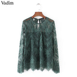 Women vintage transparent wine lace shirts long sleeve - VADIM