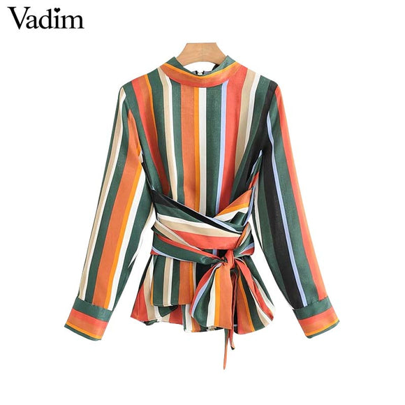 Vadim women vintage bow tie color striped shirt - VADIM