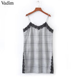 Vadim sexy lace patchwork checkered pearls dress - VADIM