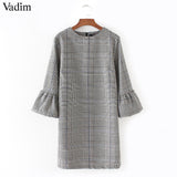 Vadim women vintage flare sleeve houndstooth dress - VADIM