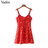 Vadim women sweet ruffled floral dress V neck sleeveless - VADIM