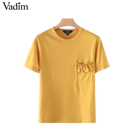 Vadim women sweet ruffles solid T shirt - VADIM