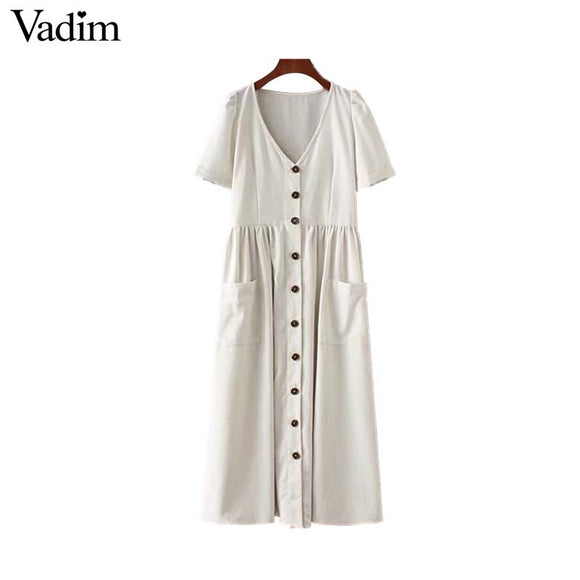 Vadim women sexy V neck solid midi dress - VADIM