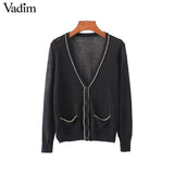 Vadim women V neck black white cardigans - VADIM