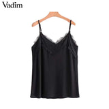 Vadim basic V neck lace patchwork camis tops - VADIM