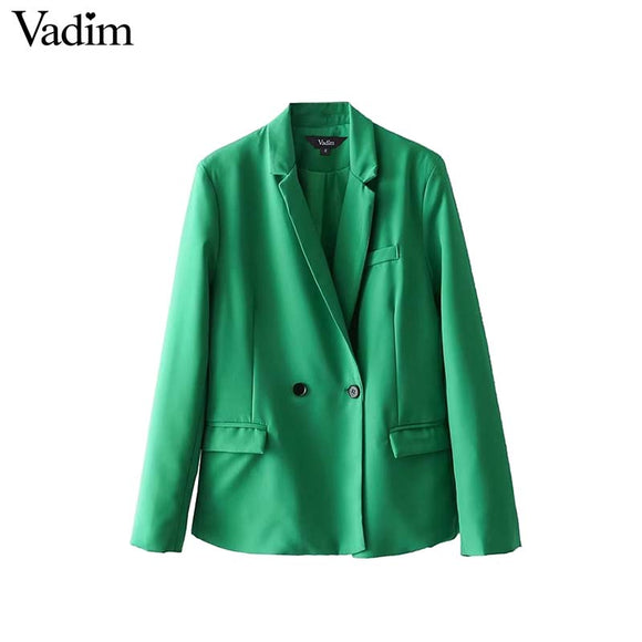 Vadim women elegant Notched collar solid blazer - VADIM